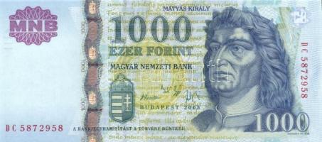 2005. 1000Ft "DC" (5x) egymás utáni sorszámmal T:I