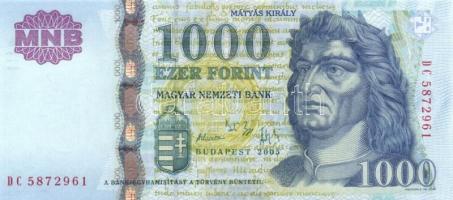 2005. 1000Ft "DC" (5x) egymás utáni sorszámmal T:I