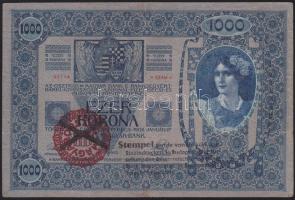 1902. 1000K 2klf ellenbélyegzővel:piros "Magyarország" körbélyegző Andráskeresztes fny-sal, "Stempel wurde von..." osztrák bélyegzővel T:III(beszakadás,de szép állapotban)