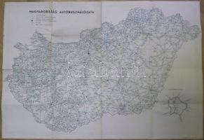 Nagyméretű Magyarország autóbuszhálózata térkép hátoldalán IBUSZ plakát 56x82cm
