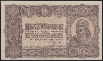 1923. 100K nyomdahely jelöléssel, kissé lecsúszott előlapi nyomat T:I