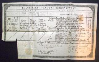 1850 Bölcsészet-Tanodai bizonyítvány szárazpecséttel