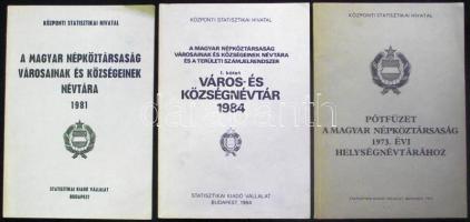 A Központi Statisztikai Hivatal 3 db helységnévtára 1975-1981-1984