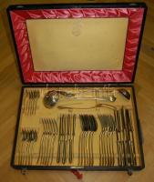 cca 1920 6 személyes, 46 darabos alpakka evőeszköz-készlet keménydobozban, szép állapotban / Set of ...