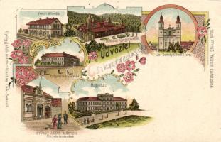 Csíkszereda with railway station and the bookshop of György Jakab Márton litho (cut)