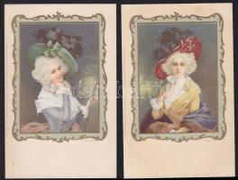 4 db jó minőségű, szép, használatlan művészi képeslap, mind dombornyomású litho, köztük selyemmel dí...