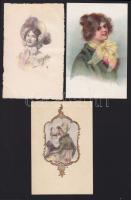 5 db jó minőségű, használatlan Hölgyek motívumlap, közte selyemdíszítésű is / 5 unused Ladies postcards