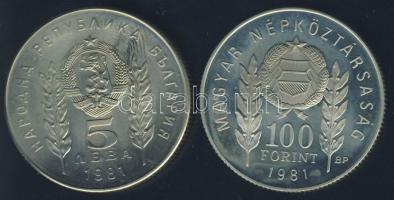 1981. 100Ft + 5L magyar-bolgár közös kiadás "Bulgária 1300 éves" T:PP Eredeti tokban, tanú...