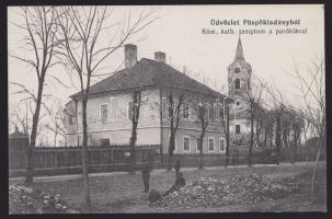 Püspökladány Katolikus templom, hátoldalán héber nyelvű újévi üdvözlettel