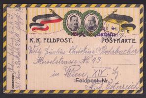 Fasching Antal földmérő mérnök saját kezű aláírása és német nyelvű üzenete tábori képeslapon