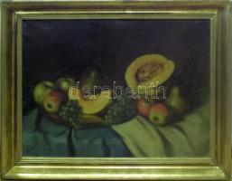 cca 1930 Olvashatatlan jelzéssel: Gyümölcs csendélet, olaj-vászon, keretben 75x110 cm