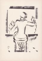 Molnár C Pál (1894-1981): Telefonközpontos  Kis szériás ofszet-karton, 21x29 cm