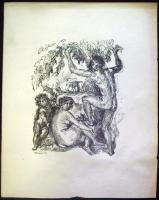 Herman Lipót (1884-1972): Pihenés az árnyékban, szignált offset 24x30cm