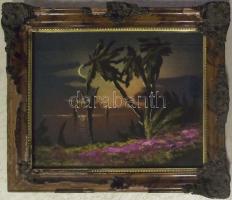 cca 1910 Tengerparton. Selyemfestmény keretben 25x19 cm