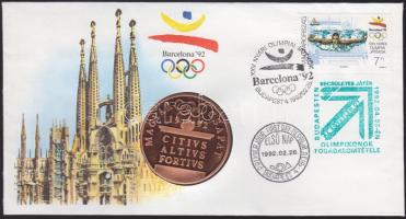 1992 "Barcelona-magyar csapat" emlékérem FDC borítékon T:PP Csak 10000db! T:I