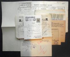 cca 1880-1950 10 db számla, okmány és bizonyítvány klf okmánybélyegekkel / 10 document with document stamps