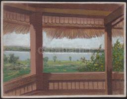 Jelzés nélkül: Verandán, olaj.karton, 20x16 cm