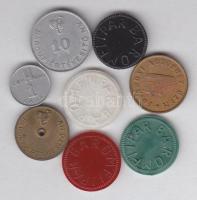 cca 1955 8db különféle bárca, ebből 7db a baromfiiparban használt, + 10Ft "Fővárosi Autóbusz Kö...