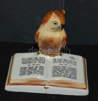 Olvasó baglyot ábrázoló jelzés nélküli porcelán asztali dísz / Chinaware owl figure 11cm