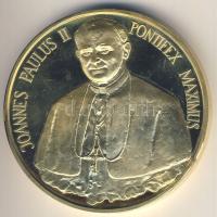 1991. "II.János Pál Szombathelyen" nagyalakú piefort(vastagveret) aranyozott Br plakett (d=65mm) díszdobozban T:PP