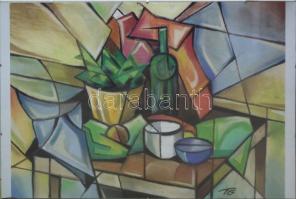 T.G.: jelzéssel: Kubista csendélet pasztell-papír, jelzett, keretben 50x70cm