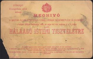 1896 Meghívó az ezredéves ünnepség istentiszteletére a Mátyás templomba (sérült)