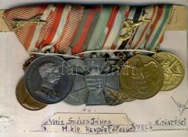 Vitéz Széles János a Magyar Királyi Rendőrség Főfelügyelőjének 9db klf kitüntetése, közte 1922. "Signum Laudis" + 1914. Vitézségi Érem "Der Tapferkeit" + 1916. "IV. Károly kereszt" + 1940. "A hazáért" érdemkereszt + 1914-1918. "Pro Deo Et Patria" + 1914. "Furg Dagerland" + ~1914-1918. "LAESO MILITI" érdemérem illetve egyéb katonai kitüntetések, mellszalaggal és három darab közülük kardos kis díszítménnyel! T:2