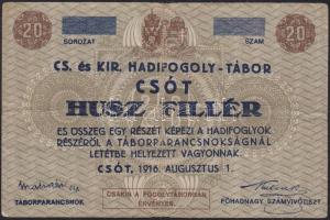 Csót/hadifogolytábor 1916. augusztus 1. 20f számozás nélkül T:III