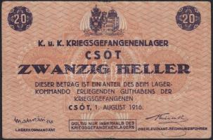 Csót/hadifogolytábor 1916. augusztus 1. 20f számozás nélkül T:III