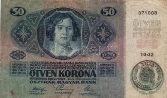 1912. 100K + 1913. 20K + 1914. 50K + 1915. 10K mind román felülbélyegzéssel! T:III