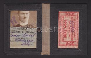 1924 BSZKRT fényképes igazolvány közszolgálati alkalmazott részére bérletszelvényekkel