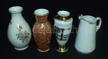 3 db vegyes porcelán vázácska és egy darab tejkiöntő (benne Hollóházi) / Chinaware vases and little jug