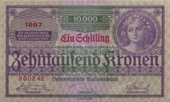 Ausztria 1924. 10.000K "Ein Schilling" felülbélyegzéssel T:II