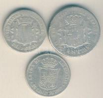 Spanyolország 1867. 40c Ag + 1870. 1P Ag + 1881. 2P Ag T:3