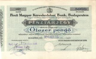 1944. A Pesti Magyar Kereskedelmi Bank pénztárjegye 5000P-ről T:II