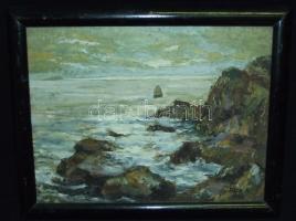 Fock A. jelzéssel: Tengerpart, olaj-farost, keretben, 32x25 cm