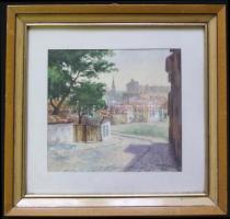 Fock A. jelzéssel: Tabáni részlet, akvarell-papír, keretben, 30x27 cm