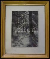 Fock A. jelzéssel: Téli erdő, olaj-farost, keretben, 31x38 cm