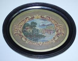 cca 1920 Parti táj, tűgobelin üvegezett keretben / Tapestry in frame 26x20 cm