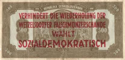 Ausztria DN csehszlovák 1929-es 500K bankjegy imitációja Dr. Ahrer és Rintelen arcképével, propagand...