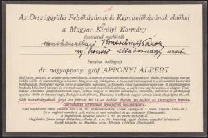 1933 Gróf Apponyi Albert ravatalozására szóló meghívó