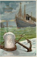 Steamship, New Year litho