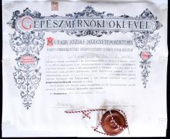 1930 Gépészmérnöki diploma pergamenen ép viasz függőpecséttel / Engineer-diploma