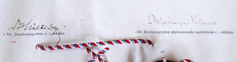 1930 Gépészmérnöki diploma pergamenen ép viasz függőpecséttel / Engineer-diploma