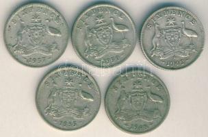 Ausztrália 1942-1957. Sixpence Ag (5x) klf évszámokkal! T:2-,3