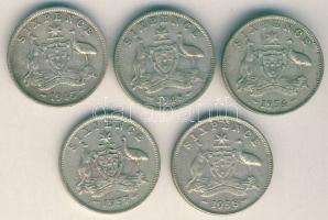 Ausztrália 1945-1958. Sixpence Ag (5x) klf évszámokkal! T:2-,3