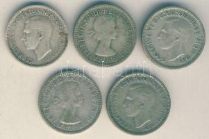 Ausztrália 1942-1956. Sixpence Ag (5x) klf évszámokkal! T:2-,3