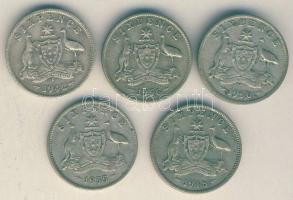 Ausztrália 1942-1956. Sixpence Ag (5x) klf évszámokkal! T:2-,3