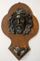 Jézust ábrázoló fa és réz falidísz 18x28cm