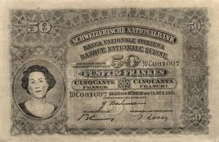 Svájc 1941. 50Fr csak előlapi fekete-fehér fakszimile T:I-